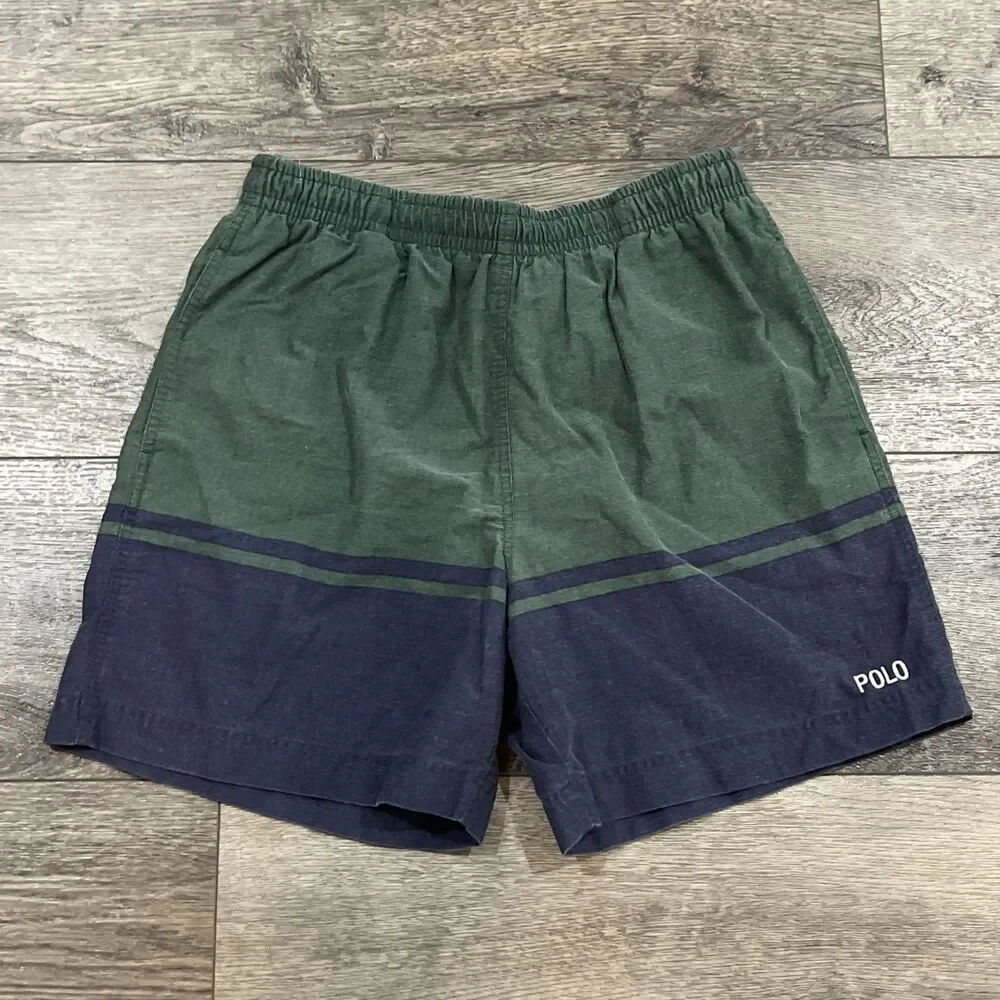 Vintage Ralph Lauren Polo Sport Spellout Colorblick Shorts Green Blue - Medium